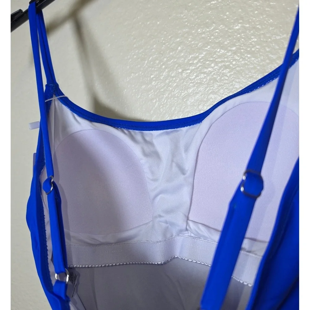 B2PRITY Women Royal Blue Black Ruched One Piece Swimsuit Padded, SM, NWT